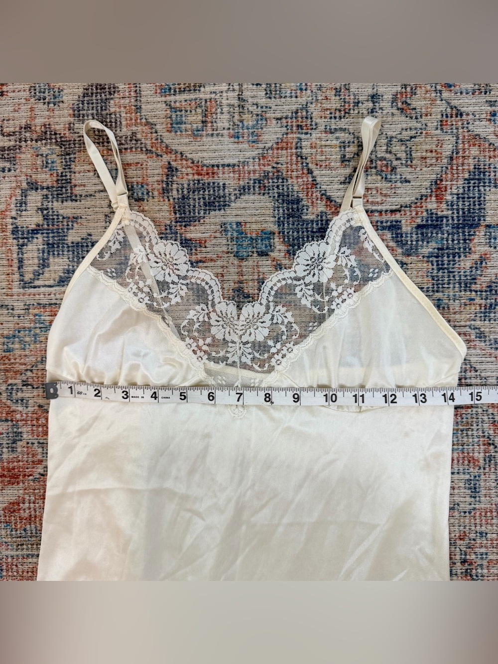 Vintage Ivory Satin Lace Nightgown Slip Dress Romantic Cottagecore Size 32 S - Picture 7 of 11